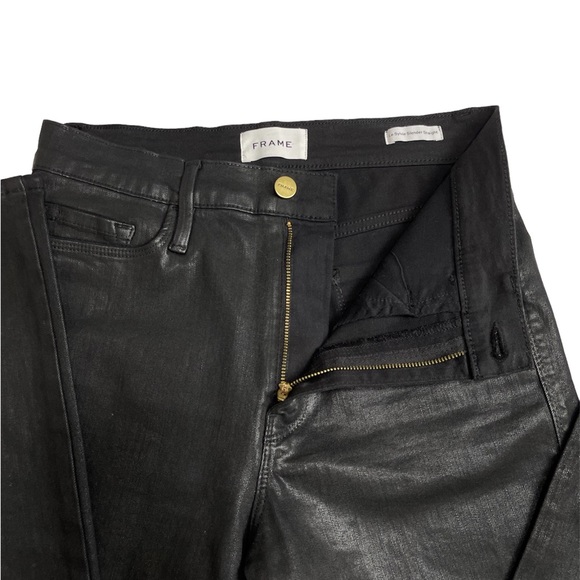 Frame High Rise Straight Coated  Stretchy Jeans in Noir Womens Size 29 - Picture 6 of 14